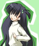  ^_^ artist_request black_hair closed_eyes hair_bobbles hair_ornament kusakabe_yuuki_(to_heart_2) long_hair long_sleeves looking_back one_side_up open_mouth smile solo to_heart_2 turtleneck upper_body very_long_hair 