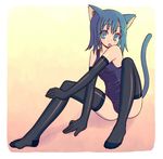  animal_ears black_gloves black_legwear cat_ears copyright_request elbow_gloves gloves kimarin licking one-piece_swimsuit school_swimsuit solo swimsuit tail thighhighs tongue 