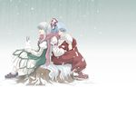  ex-keine fujiwara_no_mokou haniwa_(leaf_garden) kamishirasawa_keine long_sleeves multiple_girls scarf shared_scarf snow snowing touhou 