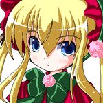  blonde_hair blue_eyes flower long_hair lowres rozen_maiden shinku simple_background solo upper_body utanone_shion white_hair 