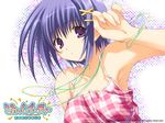  2005 armpits artist_request blue_hair comic_party haga_reiko purple_eyes solo wallpaper 