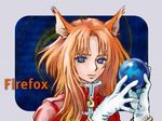  animal_ears blue_eyes earth firefox giantess globe gloves holding looking_at_viewer orange_hair os-tan personification piro_(piro_r) solo upper_body white_gloves 