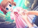  animal blue_eyes brown_hair child dress dutch_angle fish game_cg jewelry komorebi_no_namikimichi nakazato_sakura pink_dress pov proposal putting_on_jewelry ring short_hair solo_focus yuuki_mitsuru 