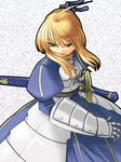  armor armored_dress artoria_pendragon_(all) blonde_hair dress excalibur fate/stay_night fate_(series) jirou_(chekoro) puffy_sleeves saber solo sword weapon 