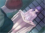  1girl censored dutch_angle emiya_shirou fate/stay_night fate_(series) game_cg long_sleeves matou_sakura mosaic_censoring no_panties purple_hair pussy pussy_juice skirt skirt_lift takeuchi_takashi 