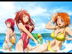  artist_request beach bikini breasts cleavage day large_breasts multiple_girls my-hime official_art outdoors small_breasts sugiura_midori swimsuit tokiha_mai wallpaper water_gun yuuki_nao 