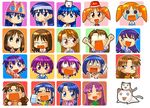  artist_request azumanga_daiou bandages bandaid black_hair blush brown_eyes brown_hair cat drunk everyone expressions glass glasses icon kagura_(azumanga_daiou) kaori_(azumanga_daiou) kasuga_ayumu kimura's_wife long_hair lowres mihama_chiyo mizuhara_koyomi multiple_girls nekokoneko purple_hair sakaki school_uniform takino_tomo 