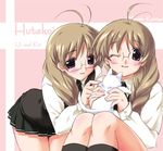  animal blonde_hair cat chigusa_koi chigusa_ui futakoi glasses kamiya_maneki long_sleeves multiple_girls pleated_skirt school_uniform siblings sisters skirt twins 
