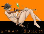  bang-you barefoot bikini blonde_hair breasts cartridge casing_ejection cowboy_hat drinking_straw feet full_body gun gunbelt handgun hat large_breasts legs lever_action original revolver rifle sharps_model_1874 shell_casing short_hair smith_&amp;_wesson_schofield solo stray_bullets sunglasses swimsuit weapon western 