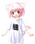  ahoge animal_ears artist_request blush brown_eyes cat_ears cat_tail gif_artifacts lowres nyan_nyako_nyan open_mouth pink_hair shirt solo t-shirt tail transparent_background 
