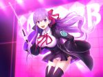  bb_(fate)_(all) bb_(fate/extra_ccc) black_coat black_legwear breasts fate/grand_order fate_(series) gloves hair_ribbon high-waist_skirt holding holding_wand large_breasts leotard long_hair long_sleeves neck_ribbon open_mouth purple_eyes purple_hair red_ribbon ribbon shouhei skirt solo thighhighs very_long_hair wand white_gloves white_leotard wide_sleeves 