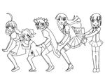  5girls 98-tan animated animated_gif crossover dancing glasses greyscale lowres me-tan monochrome multiple_girls nt-tan os-tan parody thighhighs xp-tan 