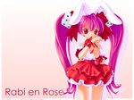  2001 animal_ears artist_name bare_shoulders bunny_ears character_name di_gi_charat dice dice_hair_ornament hair_ornament long_hair mouth_hold pink pink_background pink_hair red_eyes red_skirt ribbon ribbon_in_mouth skirt solo twintails usada_hikaru wallpaper yama_(shinanoya) 