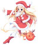  antlers artist_request belfraw_martini blonde_hair blue_eyes boots christmas hat high_heels leg_lift long_hair long_sleeves santa_costume santa_hat shoes solo summon_night summon_night_3 thighhighs very_long_hair white_legwear zettai_ryouiki 