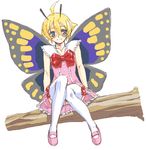 antennae blonde_hair blush bug butterfly fairy insect mary_janes satou_atsuki shimon shimotsuma shoes solo thighhighs wings 