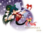  artist_request asymmetrical_wings bad_anatomy blue_hair christmas dizzy gift guilty_gear long_sleeves necro_(guilty_gear) red_eyes ribbon tail tail_ribbon thighhighs undine_(guilty_gear) wings 