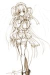  bangs covered_nipples dizzy guilty_gear maid monochrome shujin sketch solo tail thighhighs wings 