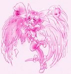  artist_request asymmetrical_wings boots chibi choker dizzy guilty_gear hair_ribbon high_heels leg_lift long_sleeves lowres monochrome necro_(guilty_gear) pink ribbon shoes sketch tail tail_ribbon thighhighs undine_(guilty_gear) wings 