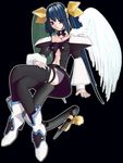  3d asymmetrical_wings blue_hair dizzy ekkusu_kyuuzu guilty_gear long_sleeves red_eyes ribbon solo tail tail_ribbon thighhighs wings 