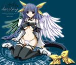  arm_support asymmetrical_wings beltbra blue_hair boots bow breasts brown_eyes choker cleavage covered_nipples detached_sleeves dizzy guilty_gear hair_bow hair_ribbon large_breasts long_hair long_sleeves panties ribbon shinano_yura sitting solo tail tail_ribbon thighhighs underwear white_panties wings 