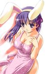  animal_ears apron blush breast_squeeze breasts bunny_ears cleavage covered_nipples fate/stay_night fate_(series) hair_ribbon large_breasts long_hair matou_sakura naked_apron purple_eyes purple_hair q-gaku ribbon solo 