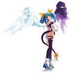  artist_request ass asymmetrical_wings bare_shoulders blue_hair boots bow choker dizzy flat_ass guilty_gear hair_ribbon high_heels long_hair long_sleeves looking_back necro_(guilty_gear) red_eyes reflection ribbon shoes simple_background standing tail tail_ribbon thighhighs undine_(guilty_gear) wings 