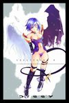  alternate_hairstyle artist_request asymmetrical_wings blue_eyes blue_hair boots bow breasts choker cleavage detached_sleeves dizzy feathers guilty_gear lowres medium_breasts midriff navel one_eye_closed ribbon short_hair solo strapless_bottom tail tail_ribbon thigh_strap thighhighs wings 