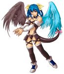  artist_request asymmetrical_wings bad_anatomy blue_hair dizzy guilty_gear necro_(guilty_gear) red_eyes ribbon tail tail_ribbon thighhighs undine_(guilty_gear) wings 