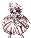  bat_wings dress hat long_hair monochrome remilia_scarlet shawl solo tateha_(marvelous_grace) touhou white_background wings 