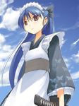  cloud day japanese_clothes jirou_(chekoro) katana long_sleeves maid original sky solo sword weapon 