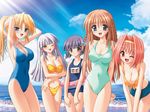  alma_~zutto_soba_ni...~ araragi_madoka asamiya_kyou beach bikini cloud day everyone game_cg innertube matra_milan mitsuki_kanae multiple_girls name_tag one-piece_swimsuit outdoors school_swimsuit shidou_suzu sky swimsuit tozaki_yui 