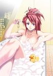  alcohol bath breasts bubble_bath champagne crossed_legs cup drinking_glass ignis inue_shinsuke jingai_makyou large_breasts legs red_hair rubber_duck sitting solo thighs wine wine_glass 