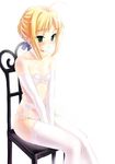  artist_request artoria_pendragon_(all) between_legs blonde_hair bra chair elbow_gloves fate/stay_night fate_(series) garter_belt gloves hand_between_legs lingerie panties saber simple_background sitting solo thighhighs underwear underwear_only white_background white_bra white_gloves white_legwear white_panties 