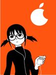  artist_request digital_media_player genshiken glasses ipod ipod_ad long_sleeves lowres monochrome ogiue_chika orange_background solo 