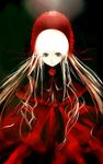  :| bangs black_background blonde_hair blue_eyes bonnet capelet closed_mouth dress flower kei_(keigarou) long_hair looking_at_viewer red red_dress red_flower red_rose rose rozen_maiden shinku solo white_hair 