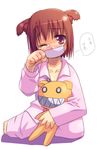  animal_ears dog_ears long_sleeves musumi_renga original pajamas pants pink_pants solo 