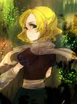  arm_warmers bad_id bad_pixiv_id blonde_hair chiri_(o9o9) from_behind green_eyes looking_back mizuhashi_parsee pointy_ears scarf short_hair solo touhou 