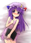  blush book breasts chemise kazami_ruku long_hair lying nipples on_back patchouli_knowledge purple_eyes purple_hair see-through small_breasts solo touhou 