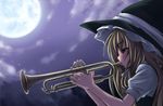  bad_id bad_pixiv_id blonde_hair blush braid hat instrument karasawa-40 kirisame_marisa long_hair moon night solo touhou trumpet witch_hat yellow_eyes 