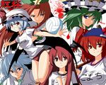  alternate_costume breasts buruma buruma_on_head contemporary grin gym_uniform hong_meiling izayoi_sakuya kasu_kazu koakuma large_breasts multiple_girls onozuka_komachi remilia_scarlet shiki_eiki short_hair smile touhou volleyball 