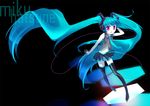  aqua_hair bad_id bad_pixiv_id hatsune_miku headphones kagachi_saku legs long_hair necktie pink_eyes skirt smile solo thighhighs twintails very_long_hair vocaloid zettai_ryouiki 