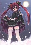  bow bunching_hair dress duplicate gothic gothic_lolita highres kobuichi lolita_fashion moon muririn night non-web_source red_eyes red_hair skirt_basket solo twintails 