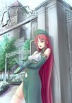  bare_shoulders braid breasts china_dress chinese_clothes clock clock_tower day dress flower hat hong_meiling long_hair medium_breasts open_mouth raybar red_eyes red_hair scarlet_devil_mansion side_slit sky solo star thighhighs touhou tower tree twin_braids very_long_hair 