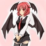  alternate_hairstyle bat_wings head_wings highres hiro8914 koakuma red_eyes red_hair short_hair solo thighhighs touhou wings 