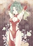  1girl armpits arms_up blue_eyes breasts cleavage_cutout detached_sleeves female final_fantasy final_fantasy_vi green_hair hisuhisu long_hair ponytail solo tina_branford 