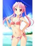  bikini front-tie_top navel norizou_type-r original pink_eyes pink_hair side-tie_bikini smile solo swimsuit twintails 