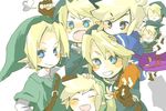  black_eyes blonde_hair blue_eyes earrings gloves grin hat jewelry link male_focus multiple_boys multiple_persona pointy_ears popupopo smile the_legend_of_zelda toon_link v 