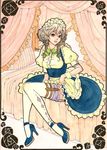  braid high_heels holster izayoi_sakuya knife maid maid_headdress red_eyes sayococco shoes short_hair silver_hair solo thigh_holster thighhighs touhou traditional_media twin_braids watercolor_(medium) white_legwear 