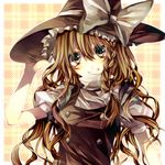  bad_id bad_pixiv_id blonde_hair braid buttons grin hair_ribbon hand_on_headwear hat kirisame_marisa long_hair ribbon smile solo touhou tsukioka_tsukiho witch_hat yellow_eyes 