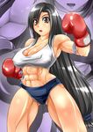  1girl abs alop-net armpits bare_shoulders black_eyes black_hair boxing_gloves breasts cleavage erect_nipples female final_fantasy final_fantasy_vii gloves highres large_breasts lips long_hair muscle muscular muscular_female solo sweat tank_top tanktop tifa_lockhart very_long_hair 